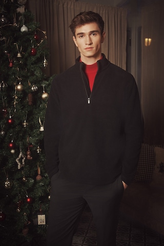 AC&Co / Altınyıldız Classics Erkek Sıyah Anti-pilling Tüylenme Yapmayan Standart Fit Dik Yaka Polar Sweatshirt Siyah