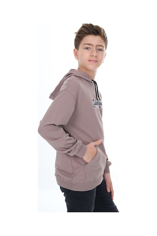 Toontoy Kids Toontoy Erkek Çocuk Oversize Kapüşonlu Hafif Düşük Omuz Baskılı Sweatshirt - 2 İplik Acı Kahverengi