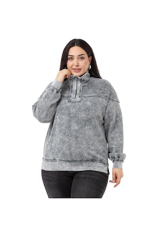 Büyük Beden Pis Dikişli Fermuarlı Yırtmaçlı Parça Boyalı Gri Sweatshirt-gri Gri