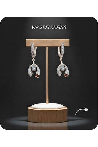 Vip Seri Küpe Xuping At Nalı Şans Tasarım Taşlı Rose Altın Kaplama 3,5cm Rose Gold