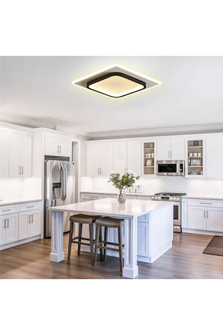 50x50cm Akrilikli Kare Kumandalı Dimli 3 Işık Renkli Led Tavan La Beyaz - Siyah