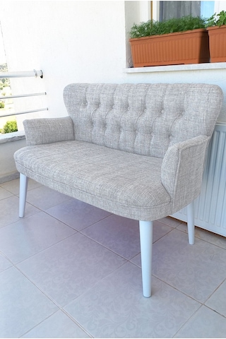 Azra Mobilya Ikili Balkon Koltugu - Kanepe - Keten Kumaş - Bekleme Koltugu-çay Seti Koltugu - Krem Bej