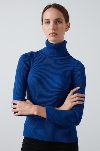 Lela Fitilli Regular Fit Balıkçı Yaka Soft Akrilik Bayan Kazak 4614102 Saks