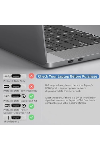 14in1 Type-c To Dock İstasyonu 14&apos Ü 1 Arada Hdmı Vga Pd 3.0 , 4 Usb, 2 Usb C, 10 / 100m Gigabit 14 İn 1 Macbook Uyumlu Adaptör 9199a