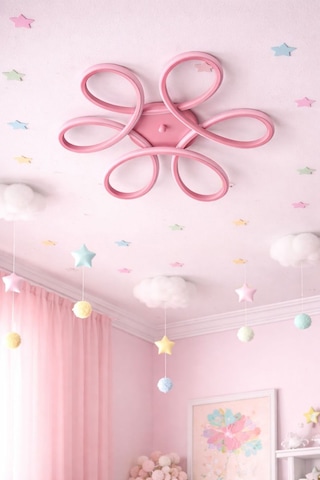 Ömür Avize Stella Modern Tasarım Ledli Pembe Çocuk Odası Avizesi Beyaz