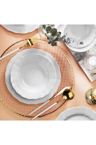 Porland Wavy Beyaz 18 Parça Yemek Takımı