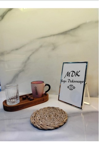 3 Lü Ahşap Enregister Fincan Seti Tek Kişilik