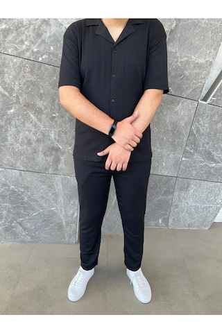 Lulikwear Erkek Baggy Pantolon ve Gömlek Takım Siyah