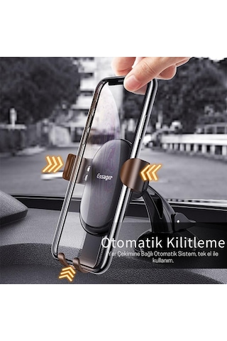 Essager Süper Güçlü Vantuzlu Torpido Üstü Araç İçi Telefon Tutucu Kilit Mekanızmalı Araç Tutucu