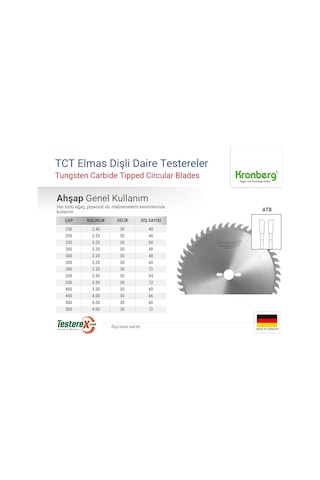 Kronberg 500x4x30mm 72atb Diş Ahşap Kesici - Tct Elmas Daire Testere Kontrplak, Kereste Vb.