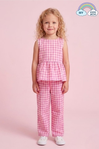 My Kids Wear Kız Çocuk Pötikareli Peplum Bluz Ve Pantolon Takımı 12689 Pembe