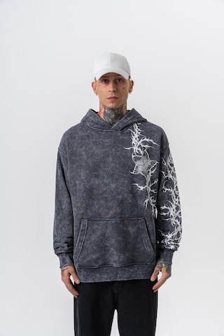 Respire Erkek Far From Basic Baskılı Yıkamalı Kapüşonlu Oversize Hoodie Siyah