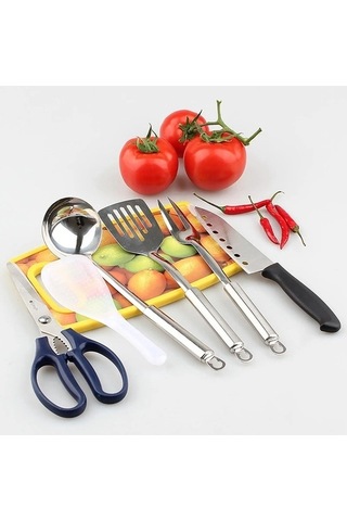 Tongxida 7 Parça Kamp Mutfak Eşyası Seti Turuncu Yeşil Taşıma Çantası Yeşil