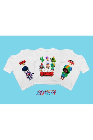 Bumeta Brawl Stars Karakter Baskılı Çocuk Tişört 3 Lü Set Beyaz