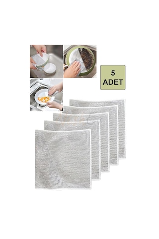 Premium Çelik Tel Çift Katlı Bulaşık Bezi 5 Li Set Zor Kirle Mücadele, Mutfak & Banyo İçin