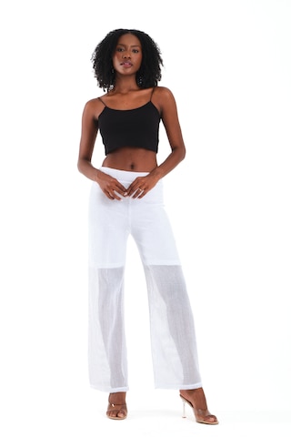 Astarlı Kare File Pantolon Beyaz