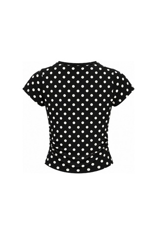 Vadon 1004 Kadın Pamuklu Kare Yaka Puantiyeli Yan Büzgü Detaylı Crop T-shirt Bluz Siyah