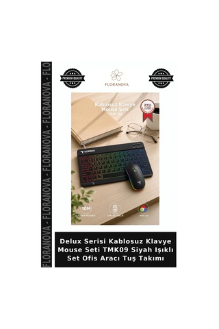 Delux Serisi Kablosuz Klavye Mouse Seti Tmk09 Siyah Işıklı Set Ofis Aracı Tuş Takımı