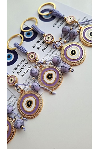 Hediyelik Nazar Boncuklu Modern Anahtarlık - Mor 10,5 Cm