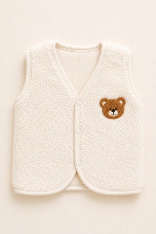 Beniizle Ayıcık Nakışlı Çıtçıtlı Welsoft Unisex 2'li Bebek Yelek Beyaz