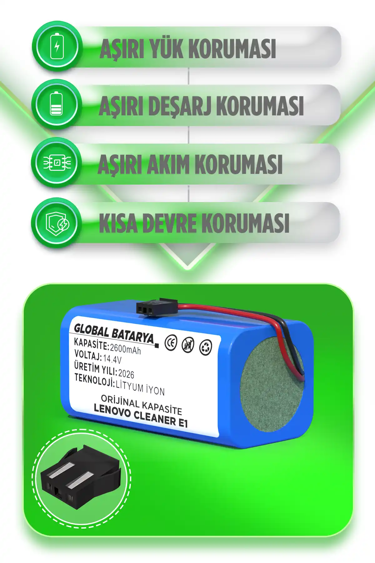 Lenovo Robot Vacuum Cleaner E1 Uyumlu Robot Süpürge Bataryası 14.4v 2600mah Pil Kapasite