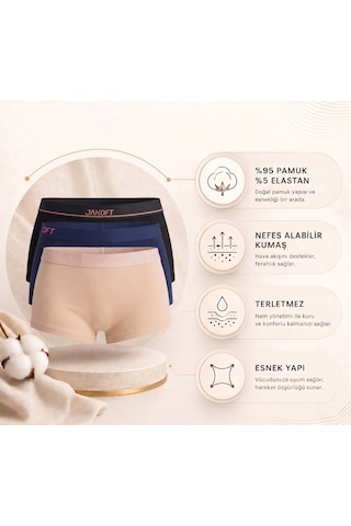 Jakoft Classic Pamuklu Kadın Boxer 3'lü Paket Ten - Lacivert - Siyah