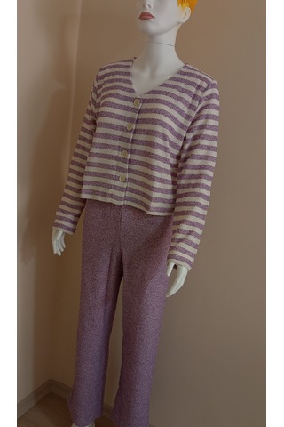 Crop Kesim Çizgili Pijama Takımı Dowry Mor