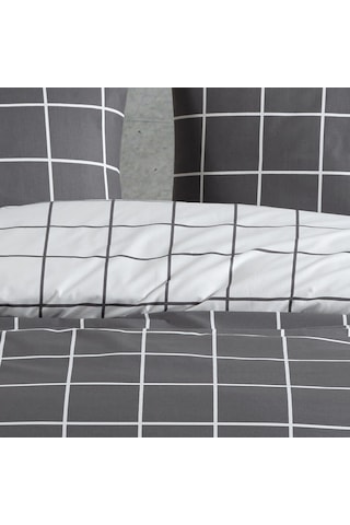 %100 Pamuklu Çift Kişilik Nevresim Takımı 200x220 4 Yastık Kılıflı Lastikli Çarşaflı 180x200+25 Antrasit Beyaz