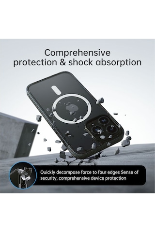 Rock Apple Uyumlu iPhone 14 Pro Max Shield Serisi Magsafe Antishock Kılıf Şeffaf Siyah Siyah