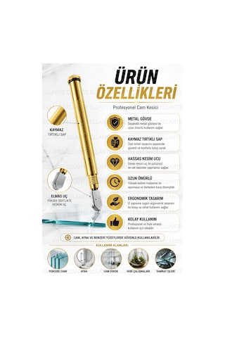 Profesyonel Elmas Uçlu Cam Kesici - Metal Gövde Hassas Cam Kesme Aparatı Ergonomik Sap