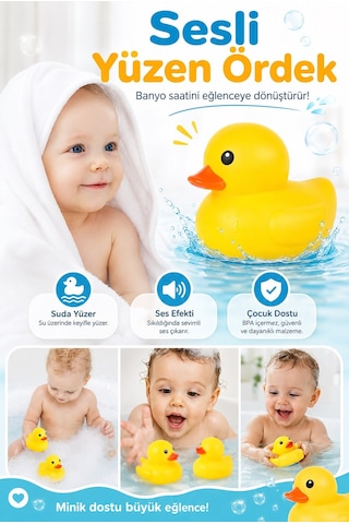 Jasper 3'lü Suda Yüzen Ses Çıkaran Vinil Sarı Ördek Banyo Oyuncağı Bebek Çocuk Banyo ve Havuz Oyuncak