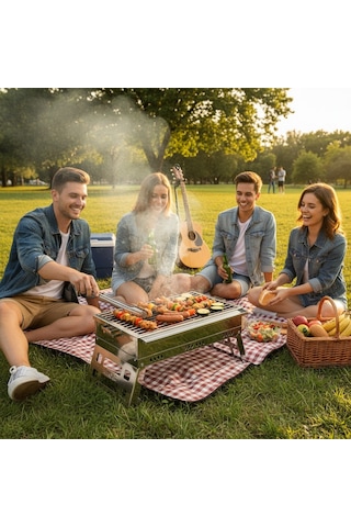 Nurgaz Campout Ng N099 Lüx Katlanır Krom Mangal Gri