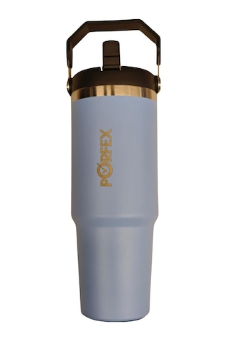 Porfex Pipetli Mavi Termos 1lt. Beyaz