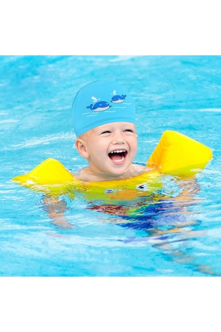 6-12 Yaş Çocuklar İçin Yüzme Boneleri, Balina Desenli, Pu Yüzme B Mavi