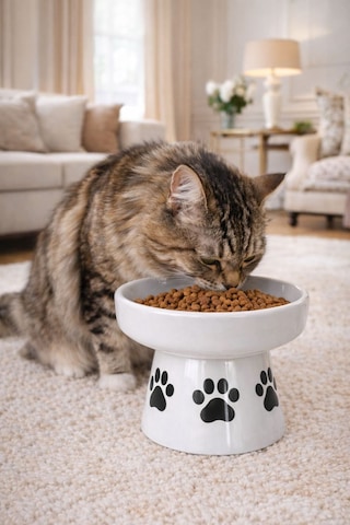 Nitrudesign Ayaklı Seramik Kedi Köpek Mama Ve Su Kabı 400 Ml