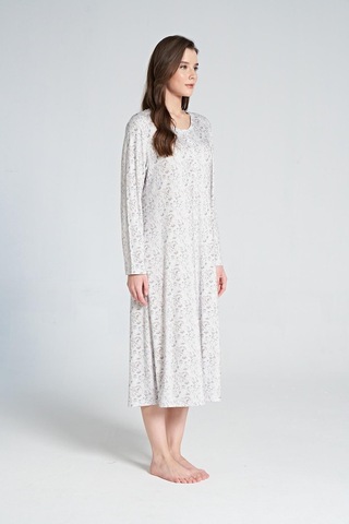 Pijadore 1066 Melisa Kadın Çiçek Desenli Uzun Kol Gecelik Gri