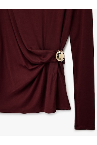 Koton Koton X Melis Ağazat - Slim Fit Uzun Kollu Dik Yaka Aksesuar Detaylı Tişört Bordo 6wak50278ek Bordo