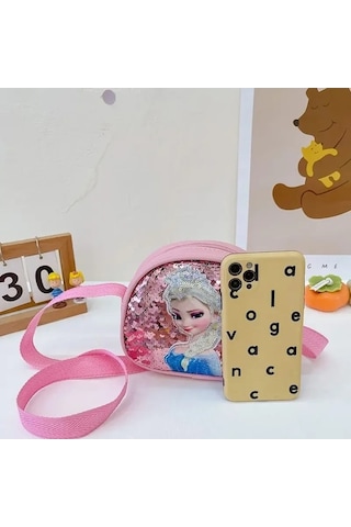 Maoyaya Disney Princess Elsa & Sofia Crossbody Bag - Frozen 2, Karikatür Çocuk Çantası, Omuzdan Askılı, Payetli Kırmızı 20661972gül Fuşya