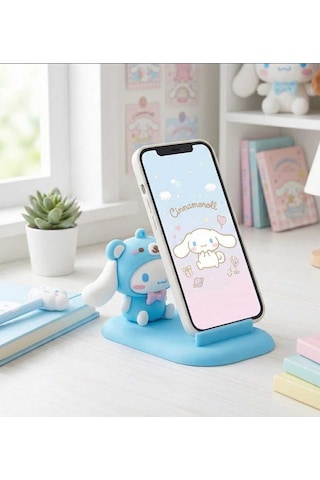 1 Adet Karakter Figürlü Telefon Tucucu Silikon Stand Mavi