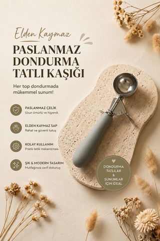 Paslanmaz Çelik Yaylı Mekanizmalı Dondurma Ve Kurabiye Servis Kaşığı- Kurabiye Kalıbı Gümüş