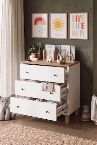 Robin Home Lena Bebek Çocuk Odası Şifonyer 3 Çekmece Ahşap Ayaklı Sepet-beyaz