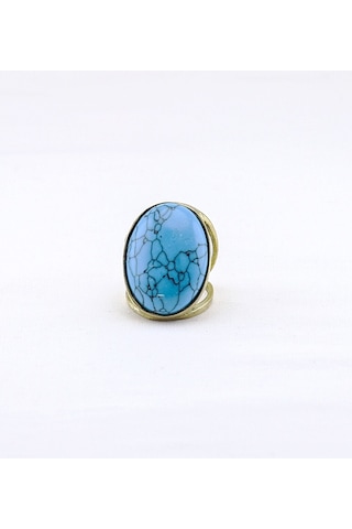 Doğal Taş Oval Firuze Doğal Taşlı Ayarlanabilir Kadın Yüzük Euy13f Mavi