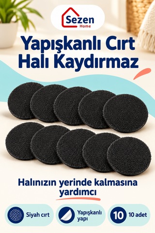 10 Adet Cırt Cırtlı Halı Sabitleyici Siyah Yuvarlak Halı Kaydırmaz