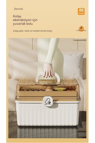 Bosphorusboutique02 Çok Katlı Büyük Kapasiteli Taşınabilir Tıbbi Acil İlaç Kutusu, Bej Ve Beyaz Fildişi Renklerinde, Ekstra Büyük Ve Taşınabilir Design Beyaz