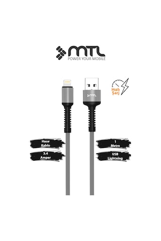 3.4 A Ultra Hızlı Lightning To Usb Güçlendirilmiş Hasır Örgü Ultra Şarj Ve Data Kablosu Mt2411