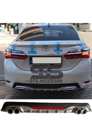 Toyota Corolla 2013-2018 Difüzör Arka Tampon Eki 4 Egzoz Çıkışlı Gri Reflektörlü