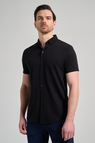 İmza Siyah Kısa Kol Düz Örme İtalyan Yaka Düğmeli Cepsiz Pamuklu Classic Slim Fit Gömlek 1004250156 001 Siyah