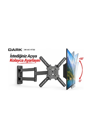 Dark DK-AC-VT30 26"-55" 35kg Hareketli Duvar Tipi TV Askı Aparatı 180°Döner Ayarlanabilir Çift Kollu