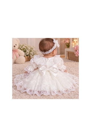 Pugi Baby Kız Bebek Abiye Mevlüt Elbisesi 4021 Beyaz Beyaz