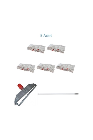 Sska Cod-ex Geniş Islak Paspas Mop Takımı Seti Geniş Islak Mop Başlığı 5'li + Metal Sap + Mop Tutucu